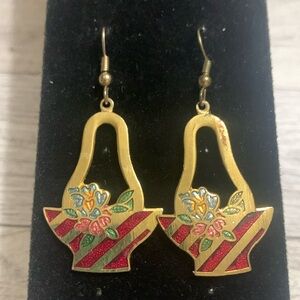 Vintage Christmas Flower Cloisonné earrings